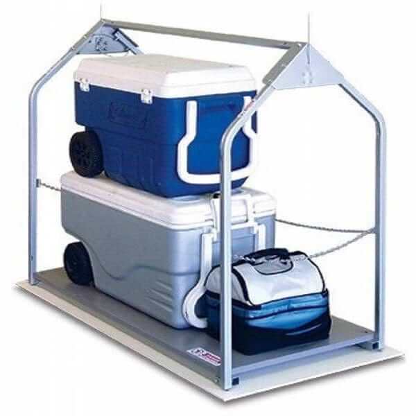 Versa Lift Model 32WHX Wireless Remote 14-17 ft. Attic Storage Lift with platform loaded with coolers