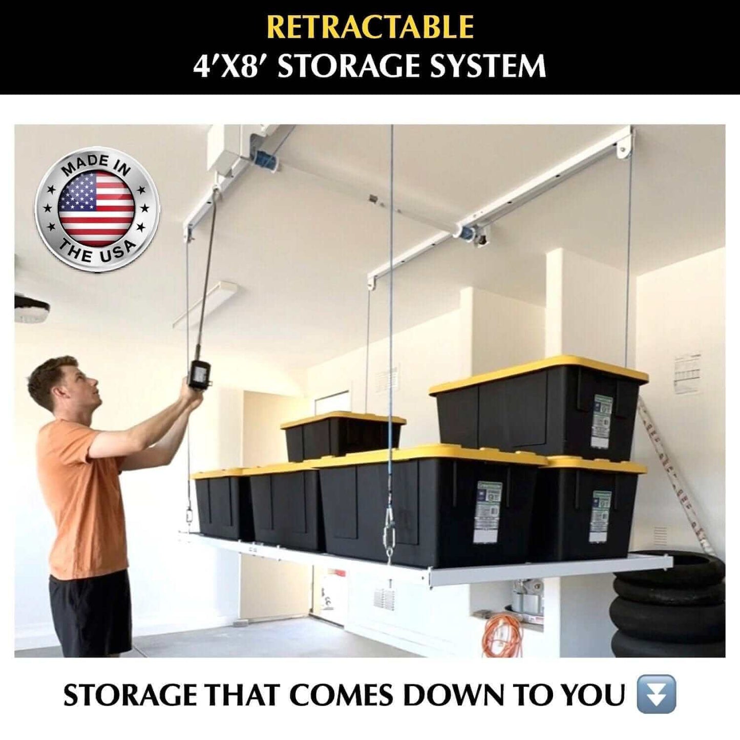 Ceiling Sam Retractable 4'x8' - man lowering lift to floor