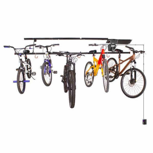 Garage Gator Bike Lift Motorized GG8220 overhead storage 220LBs - raised position