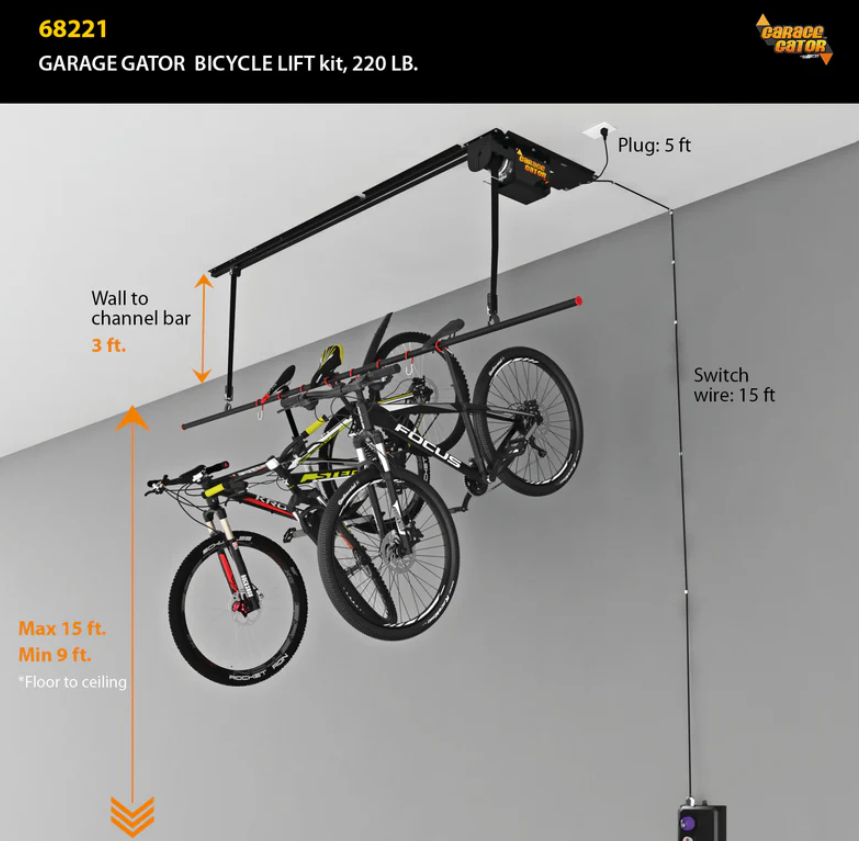 Proslat Garage Gator Power Storage Lift 8 Bicycle 220 lb Kit #68221