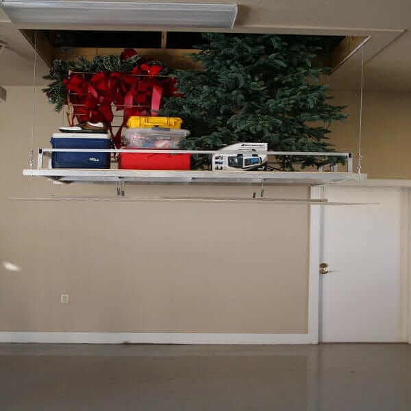 Aladdin Storage Lift (ASL-500) Garage Attic Elevator -raised up almost to celling