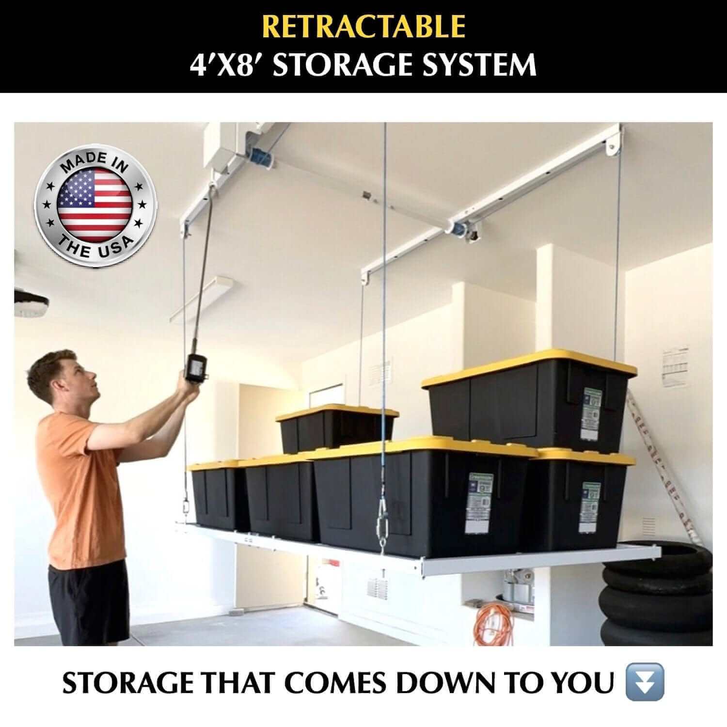 Ceiling Sam Retractable 4'x8' - man lowering lift to floor