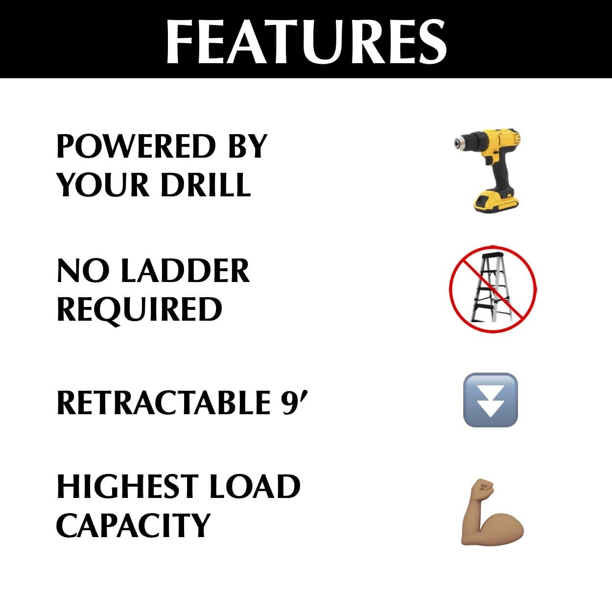 Ceiling Sam Retractable 4'x8' - features diagram