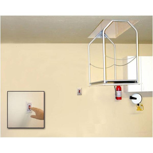 Versa Lift Model 32MH Mounted Wall Switch 11-14 ft. Attic Storage Lift - Storage Lifts Direct  Improve garage organization and free up space in your garage cabinets by moving those seasonal items to the attic with a Versa Lift.