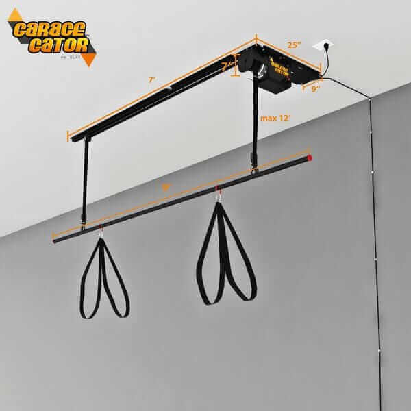 Garage Gator Dual Power Kayak & Canoe Lift Storage System GG8220CK2 - raised position with empty