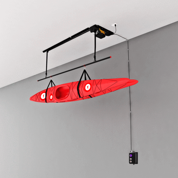 Garage Gator Dual Power Kayak & Canoe Lift Storage System GG8220CK2 - raised position with 1 kayak