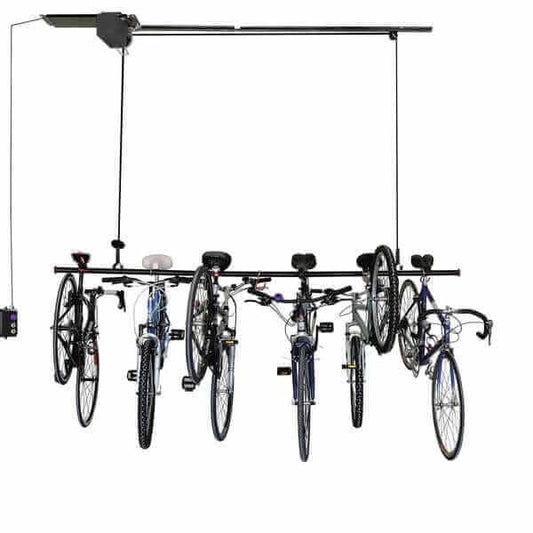 Garage Gator Bike Lift Motorized GG8220 overhead storage 220LBs - lowered position